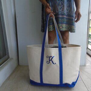 vintage L L Bean Bag and Tote Canvas Bag Large 26 x 16 x 10" Beige/Blue